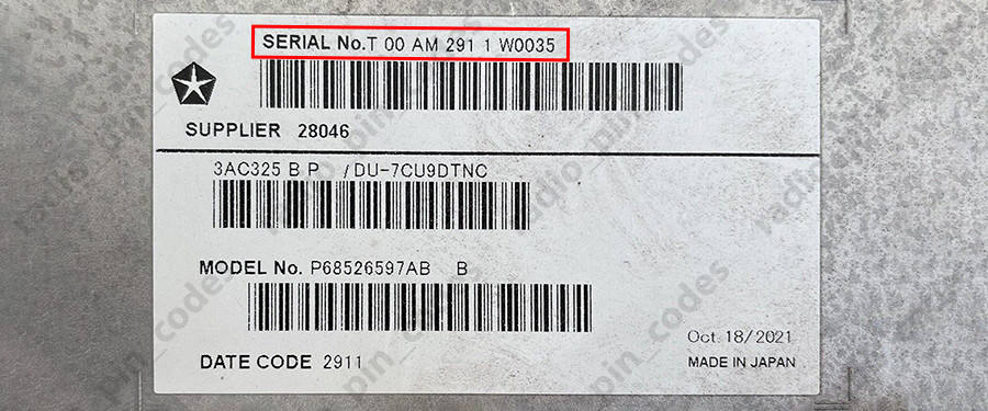 DODGE RADIO PIN CODE NAVI BECKER HARMAN MOPAR VP2 VP3 VP4 UCONNECT 7 8.4 12 INCH