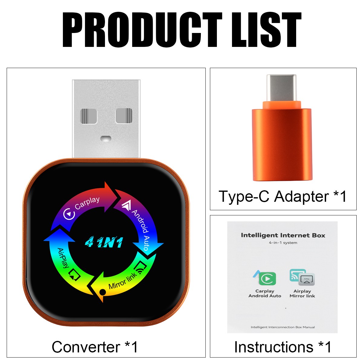 Wireless Carplay Adapter Airplay Android Auto Bluetooth Wi-fi Mirror Link Screen