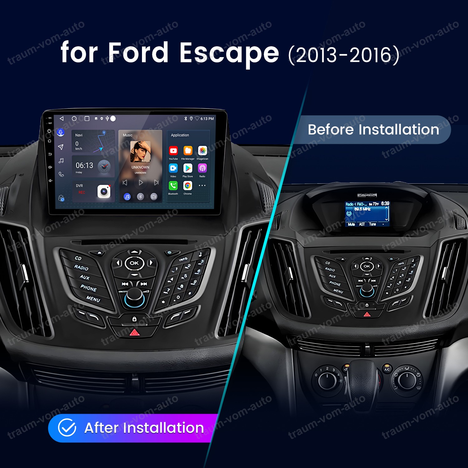 For Ford Escape 2013-2017 Apple Carplay Stereo Radio Android14 GPS WIFI 64GB DSP