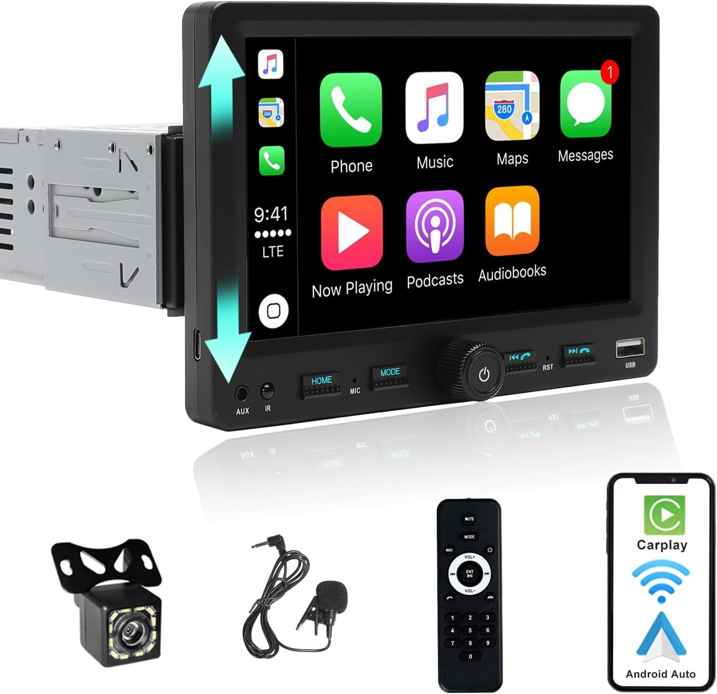 Single DIN 7″ Wireless Apple CarPlay Android Auto Car Radio Stereo Bluetooth