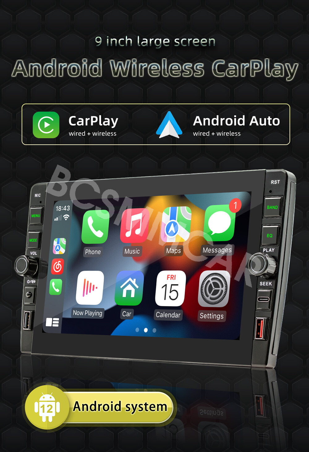 Car Stereo Radio MP5 Player 9in GPS Navigation Android 12 WIFI/FM/USB Head Unit