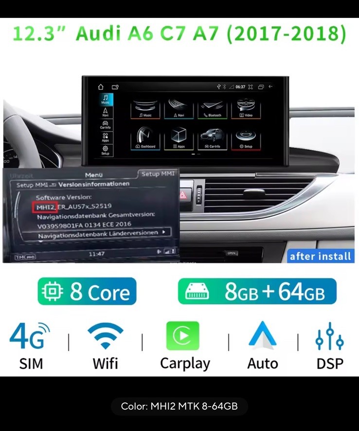 Coika 12.3 Inch Audi Touch Screen Stereo For A6 C7