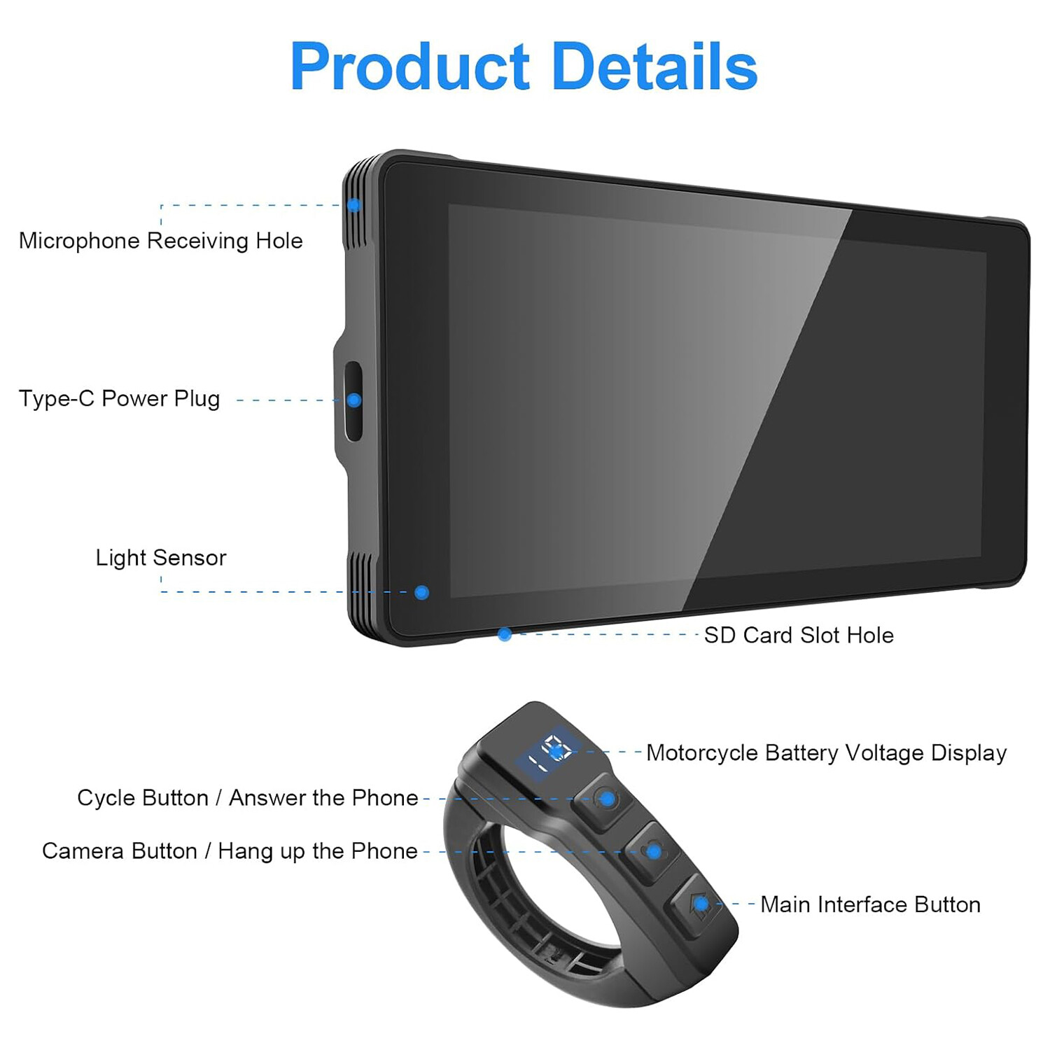 5.5″ Touch Screen Motorcycle Dash Cam Apple CarPlay & Android Auto 64GB TF Card