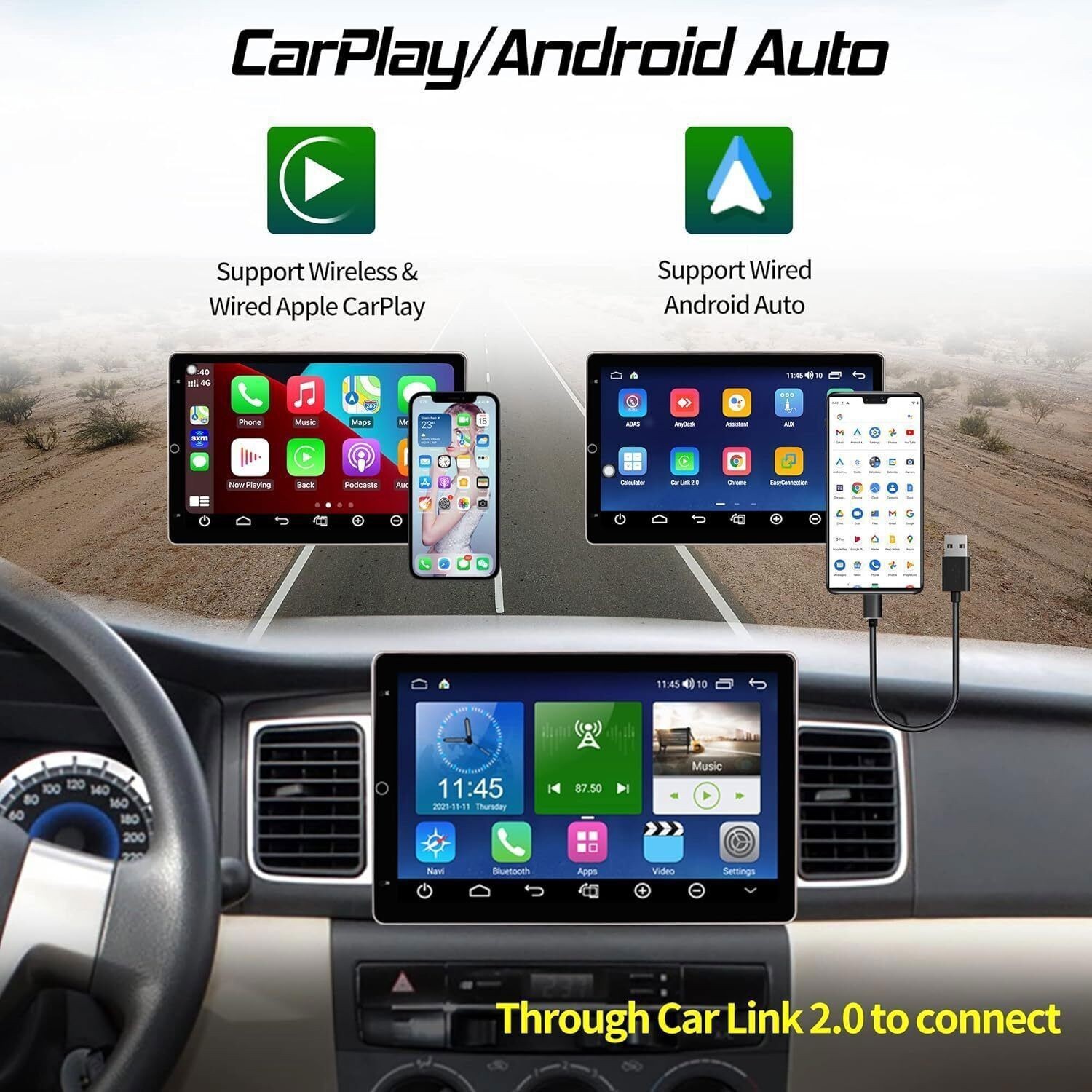 For 1997-2004 Ford F150 Double Din Radio Rotated Android 14 Stereo CarPlay GPS