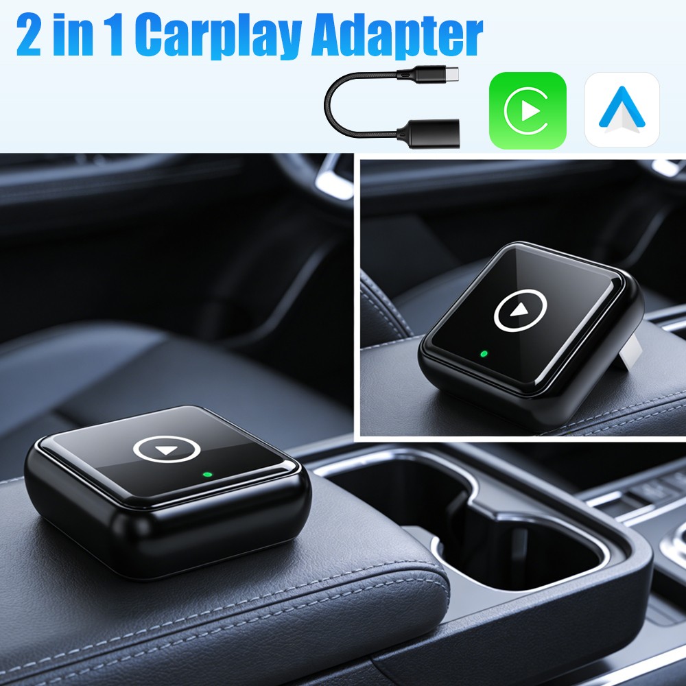 2-IN-1 Carplay Adapter Wired to Wireless CarPlay Android Auto Mirror Link USA