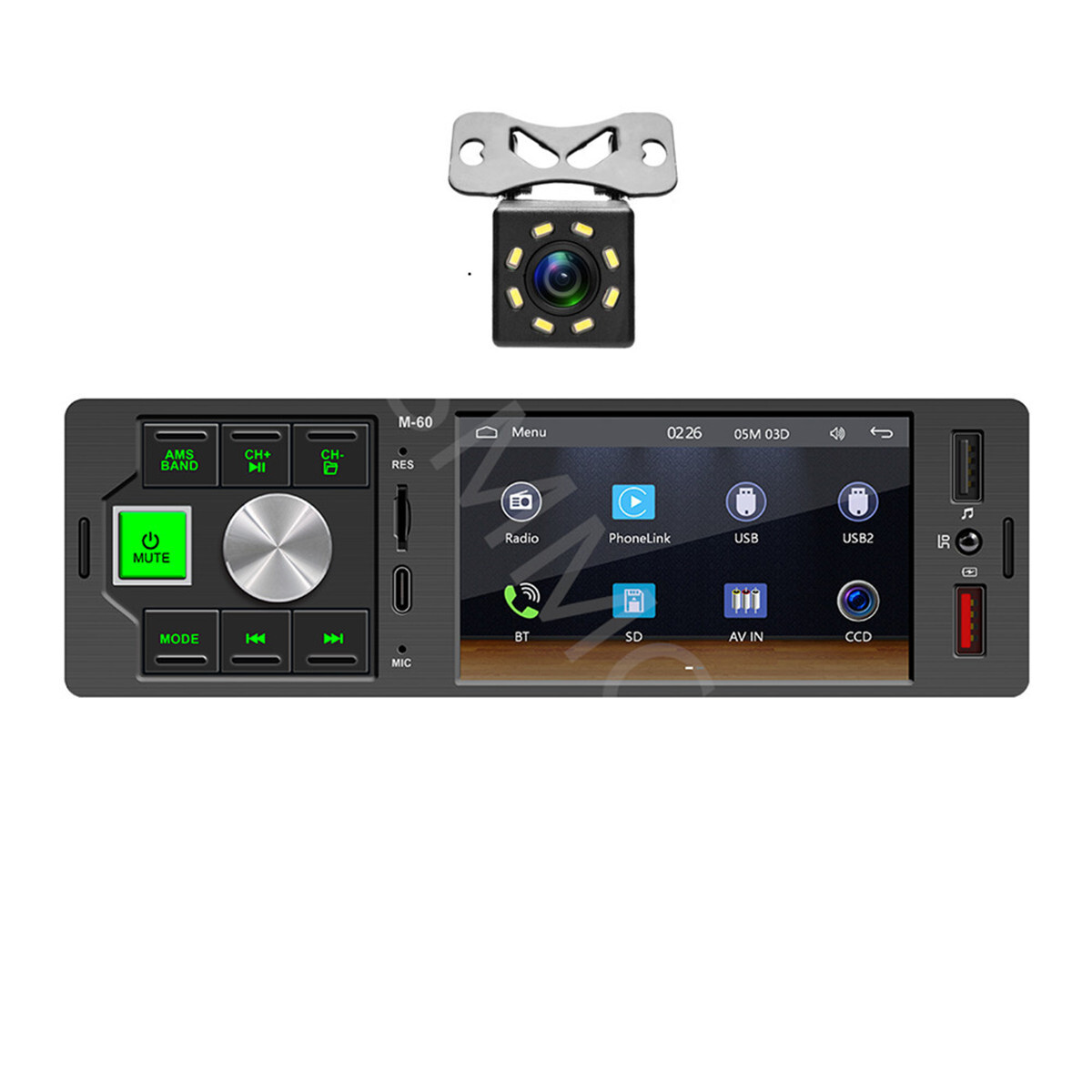 4.1in 1DIN Car Stereo Radio MP5 Player For CarPlay BT Touch Screen W/Rear Camera