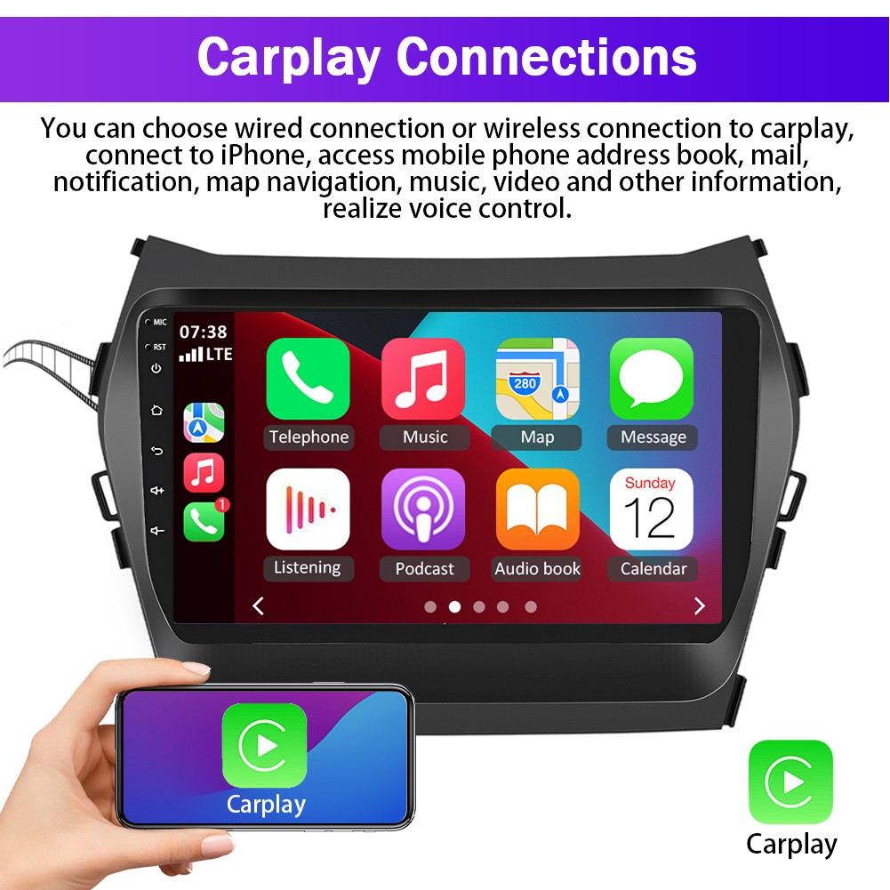 For 2013-2018 Hyundai Santa Fe IX45 In Dash Radio Rotated Stereo CarPlay Navi
