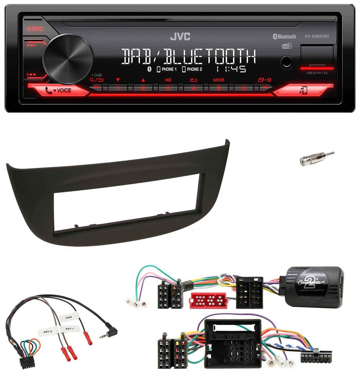 JVC Bluetooth USB DAB Steering Wheel Car Stereo for Renault Wind N 2009-2014 Black
