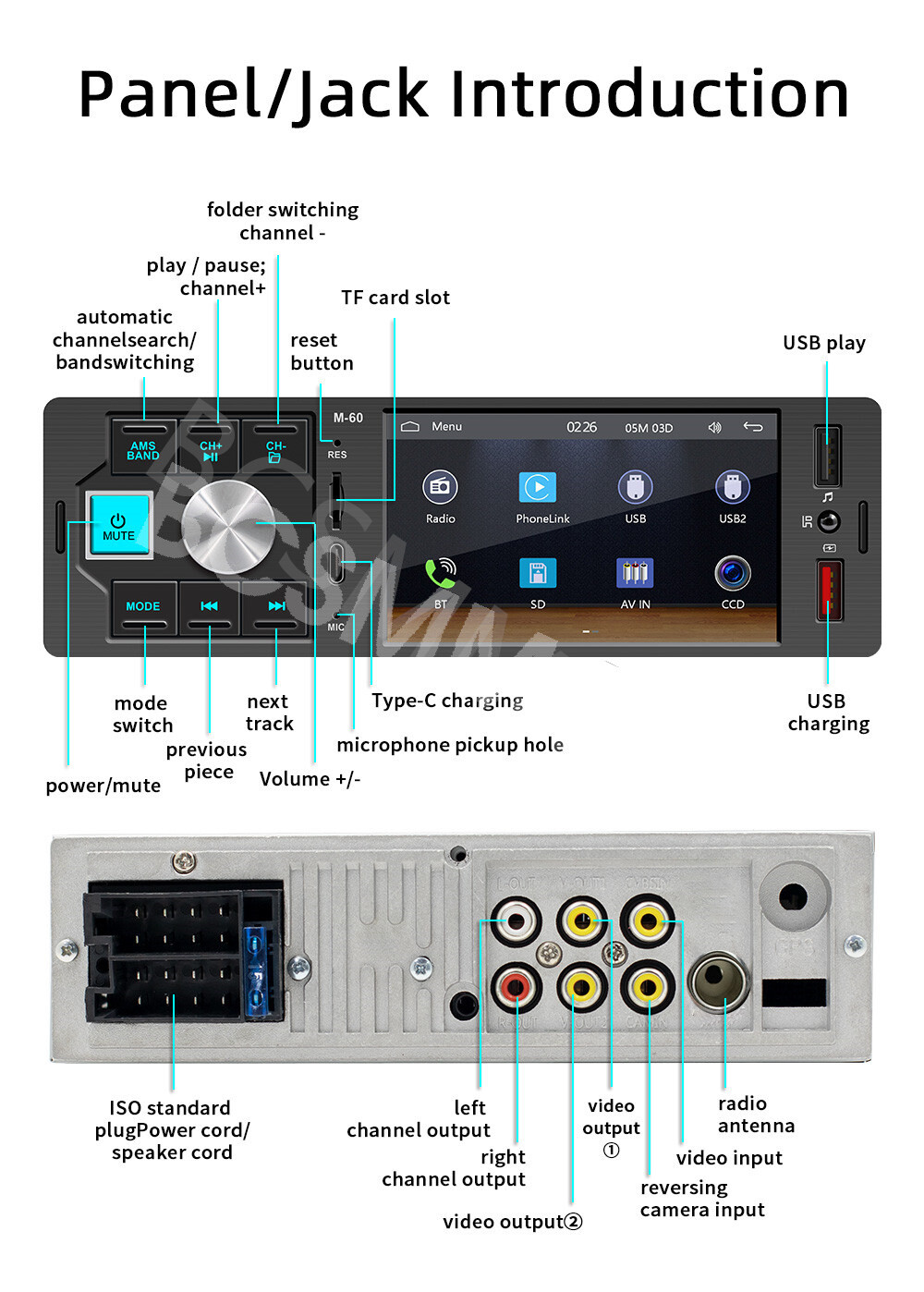 Single Din Car Stereo Radio 4.1in Touch Screen For CarPlay Android Auto BT AUX