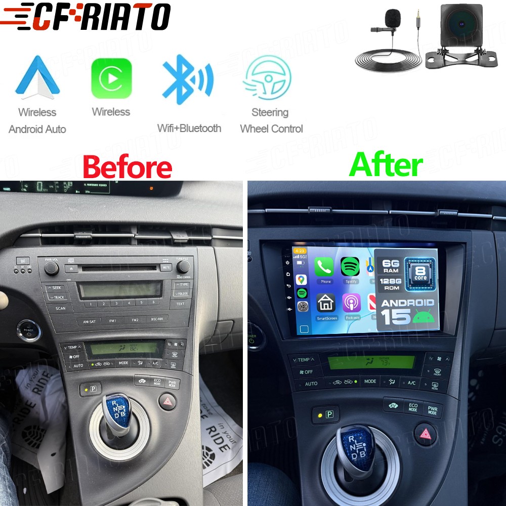 6+128GB Carplay Car Stereo Radio Android 15 For Toyota Prius 2010-2015 GPS + Cam