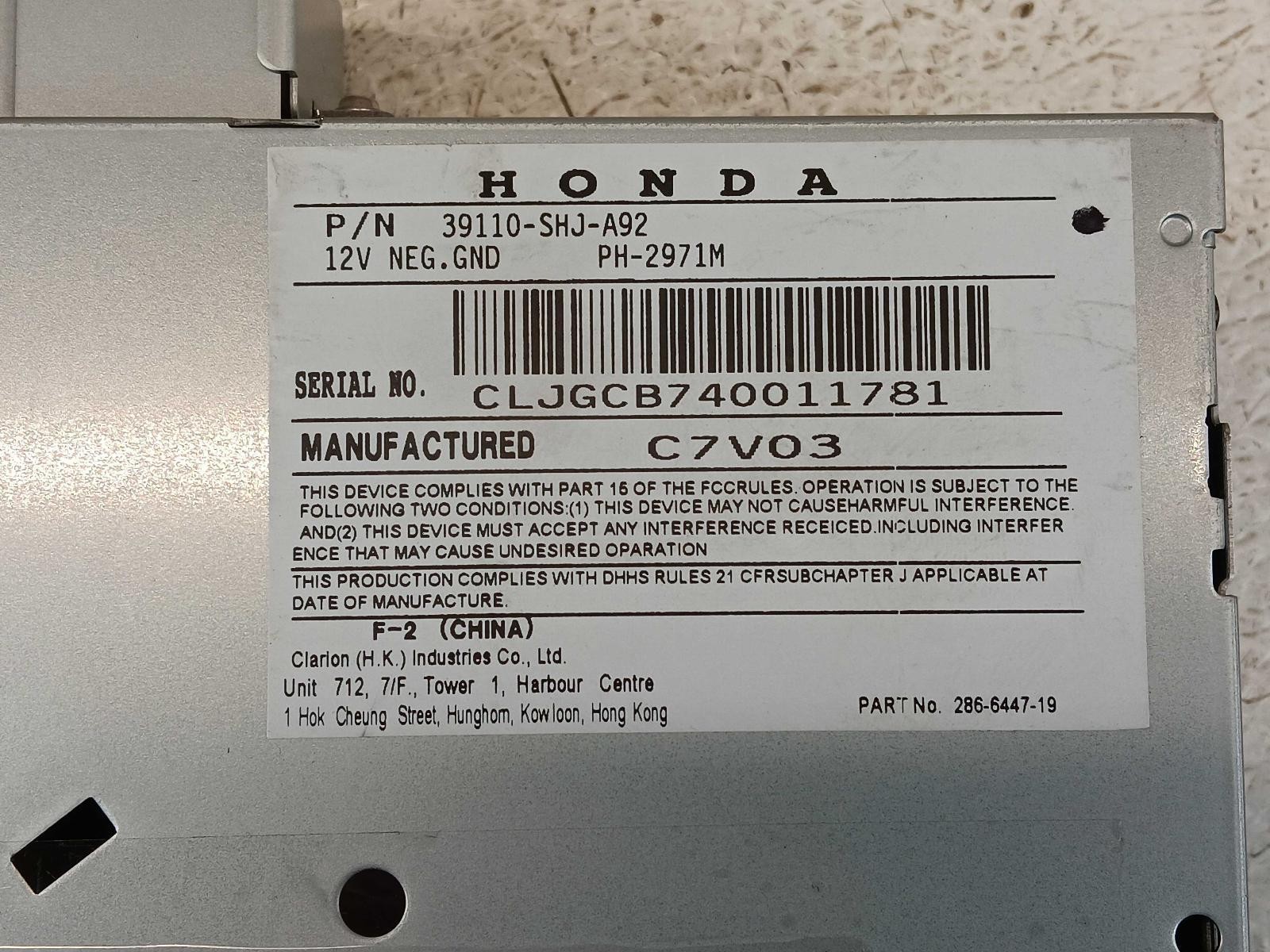 05 06 07 08 09 10 Honda Odyssey Audio Equipment Radio **May Need Programming**
