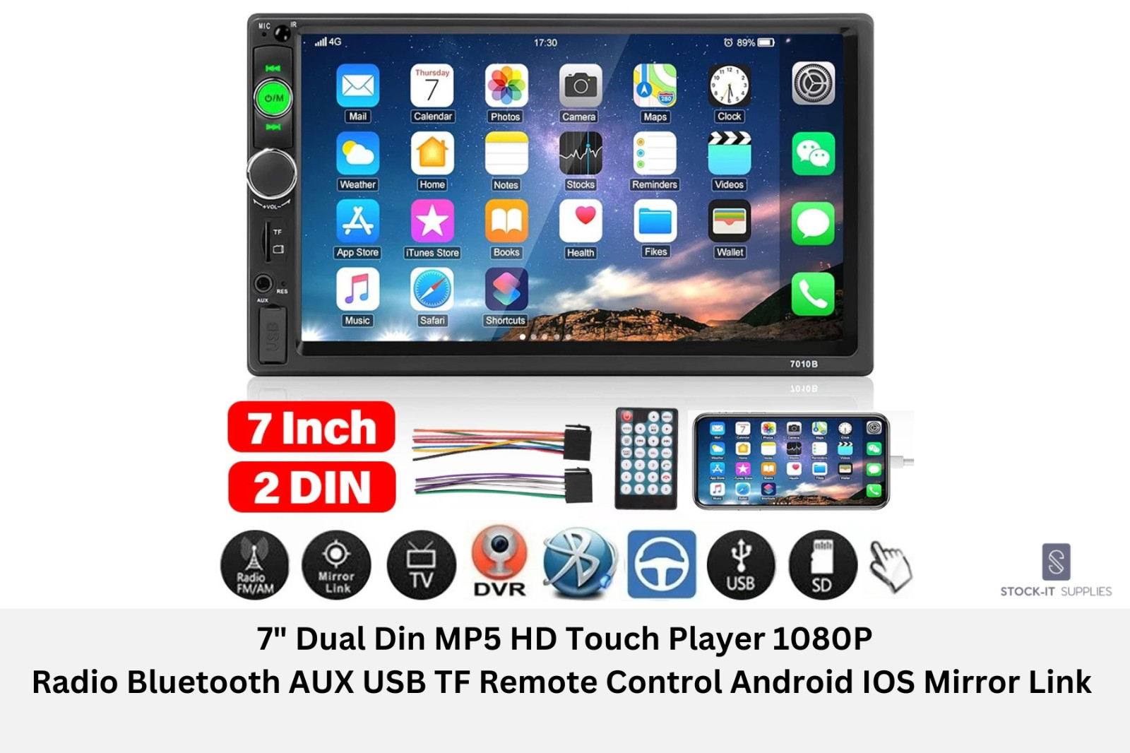 7″ Dual Din MP5 HD Touch Player 1080P Radio Bluetooth AUX USB TF Android/IOS NEW