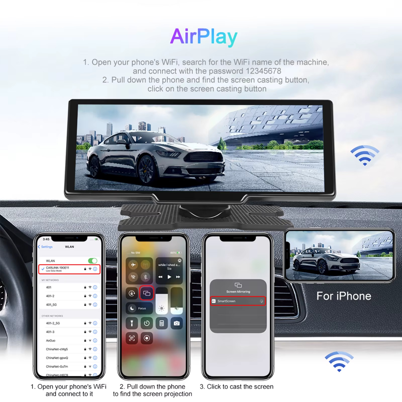 🚗 10.26″ Wireless CarPlay Android Auto Smart Screen Dash Monitor + Cameras