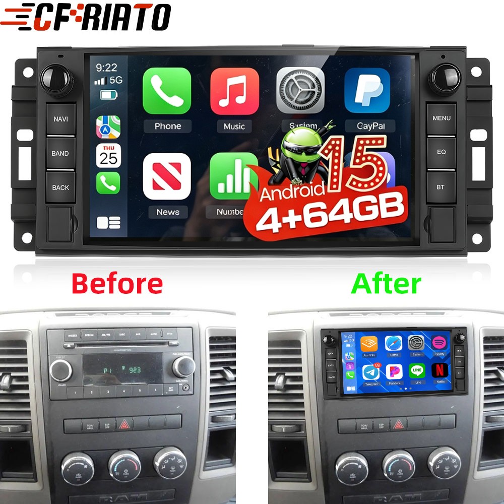 4+64GB Carplay For Dodge RAM 1500 2500 2009-2012 Android 15 Car Radio GPS Stereo