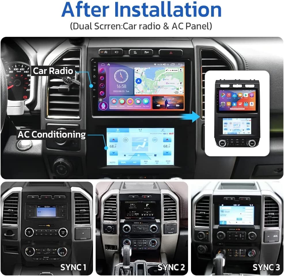 Android 13 Tesla Double Screen Car GPS Navi Radio For Ford F-150 F-250 2015-2020