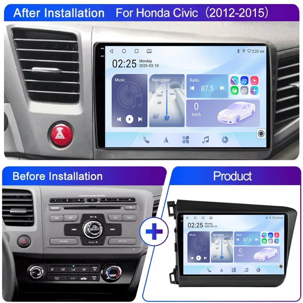 For Honda Civic 2012-2015 Android Auto Carplay GPS Navi Car Stereo Radio Video