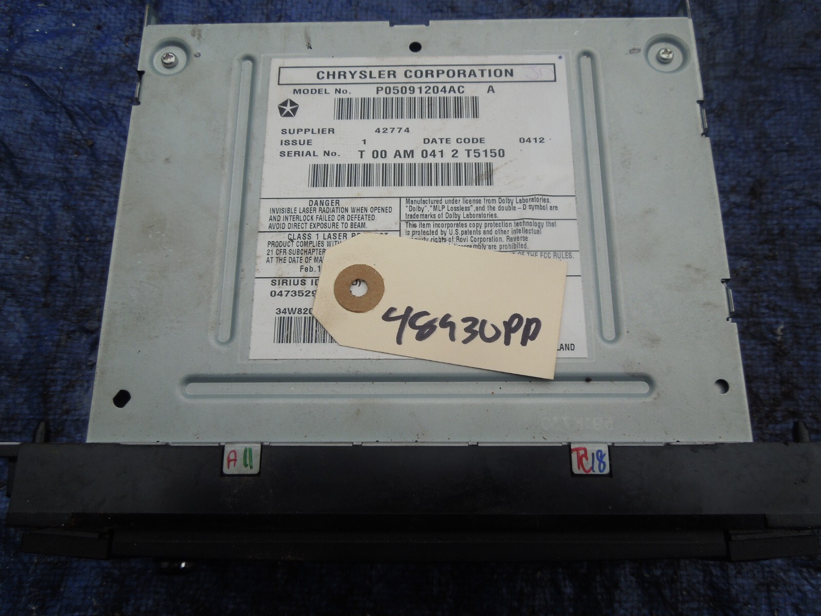 2012 Dodge Caravan RHB cd player radio assembly navigation OEM sirius MP3 30pp