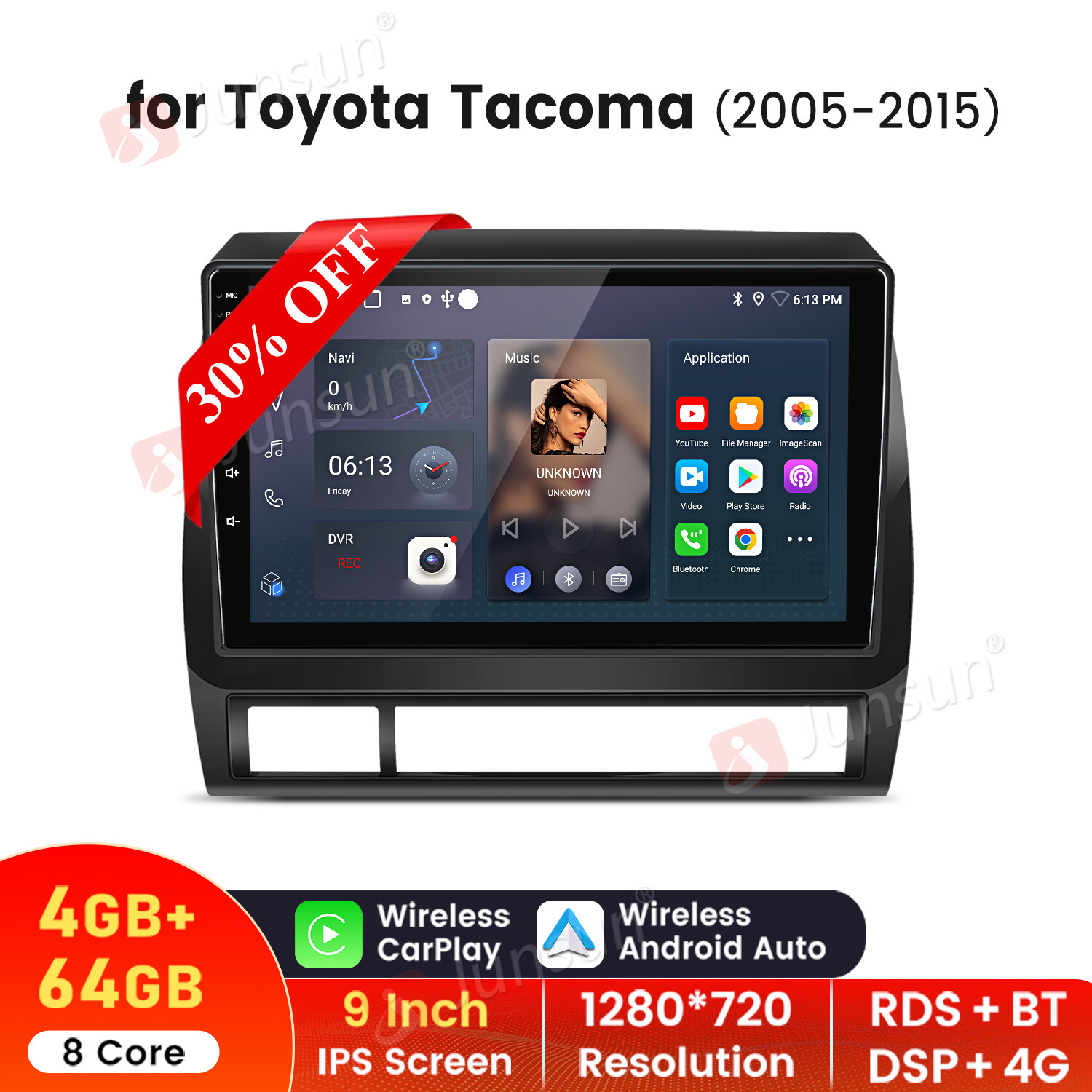 8Core 4+64GB Android 13 Carplay Stereo Radio GPS 4G For Toyota Tacoma 2005-2015