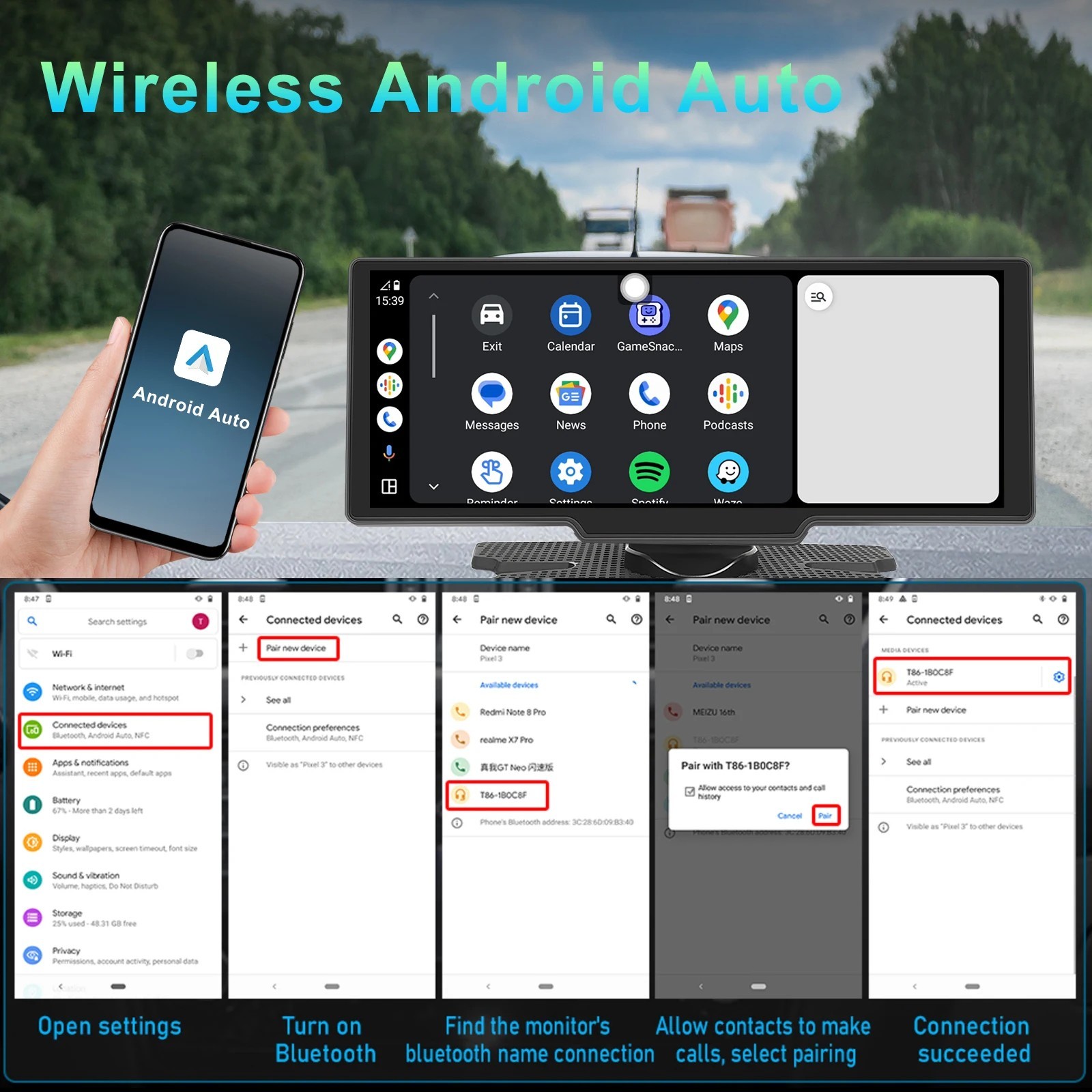 10.26” Wireless Apple CarPlay Android Auto Car Stereo Touchscreen BT GPS