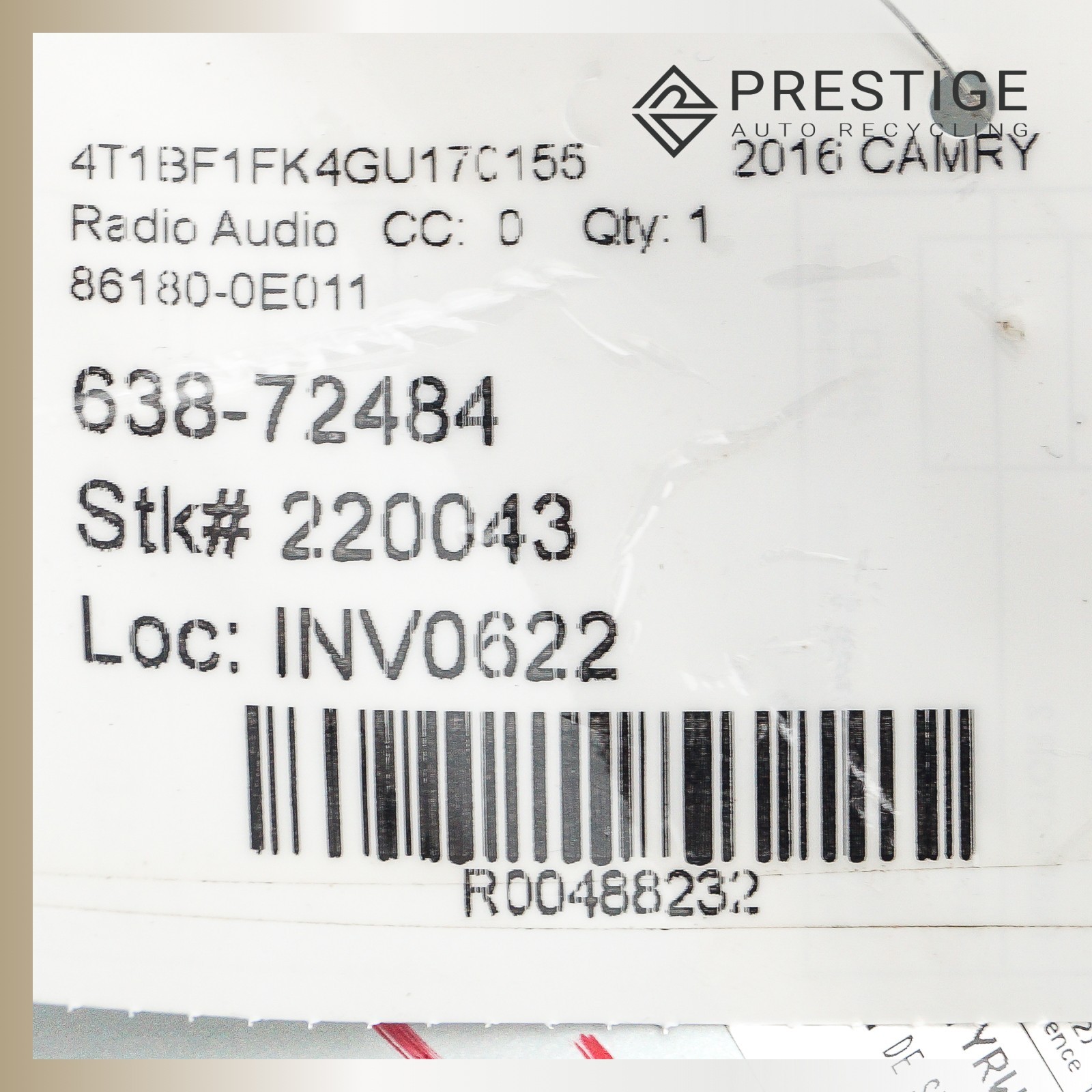2015-2017 TOYOTA CAMRY Satellite Radio Receiver Module 86180-0E011