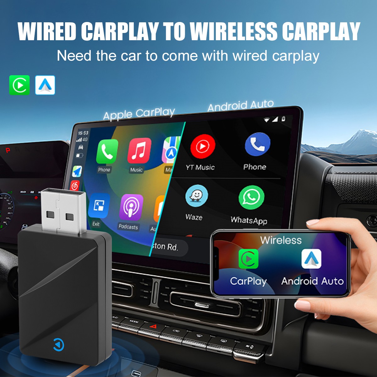USB Auto Wireless CarPlay Adapter Fit iPhone Apple Wireless Dongle Plug＆Play A++