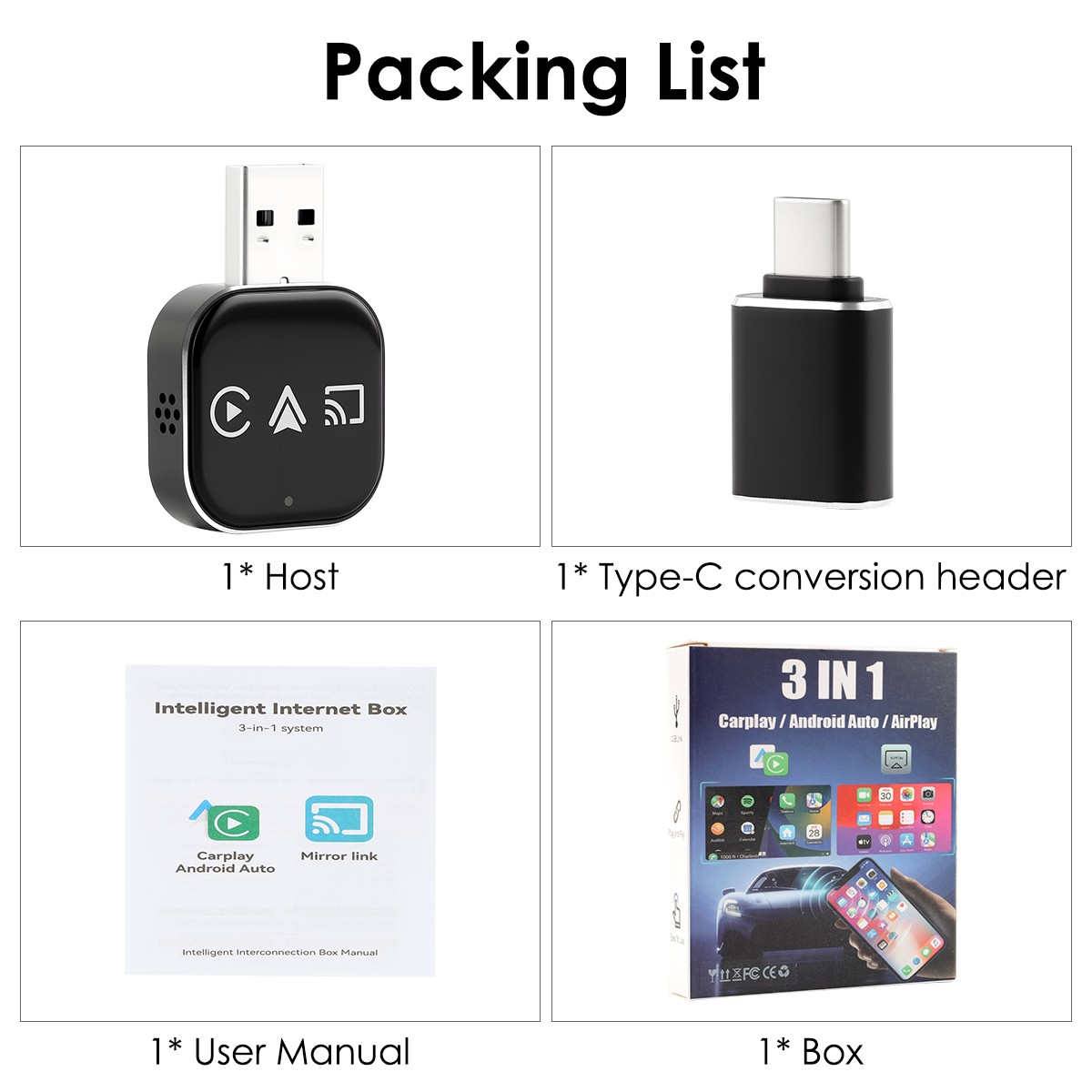 Wireless CarPlay Adapter For Apple iPhone & Android Auto USB Adapter Plug-Play