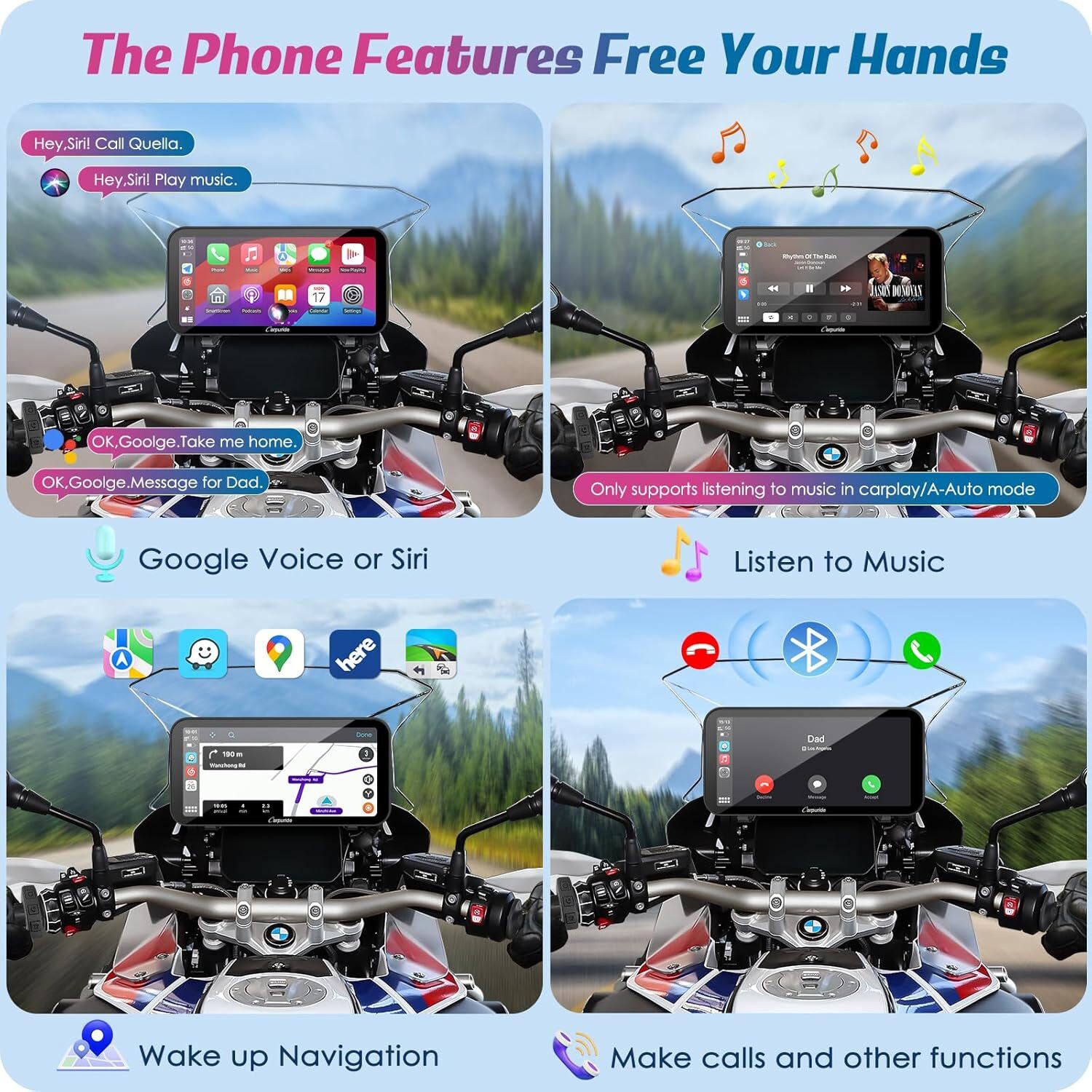 Carpuride W603B Moto Carplay Waterproof Touchscreen Carplay Android Auto GPS Nav