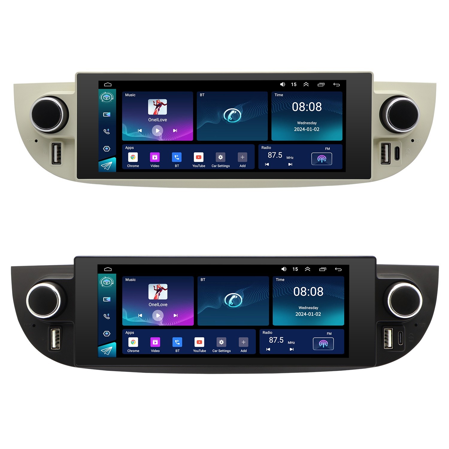 Car Radio Type-c For Fiat 500 2007 to 2015 Wireless CarPlay Android Auto GPS