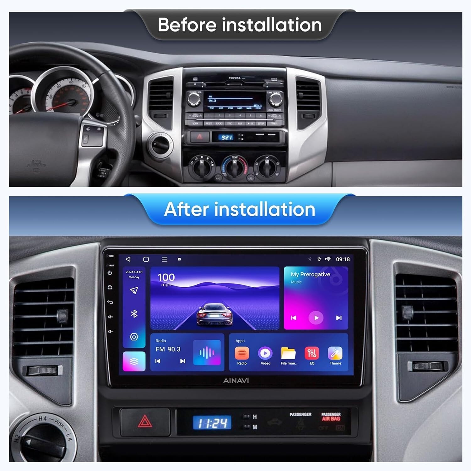 Car Stereo 9″ Android 12 Head Unit for Toyota Tacoma Radio Upgrade 2005-15