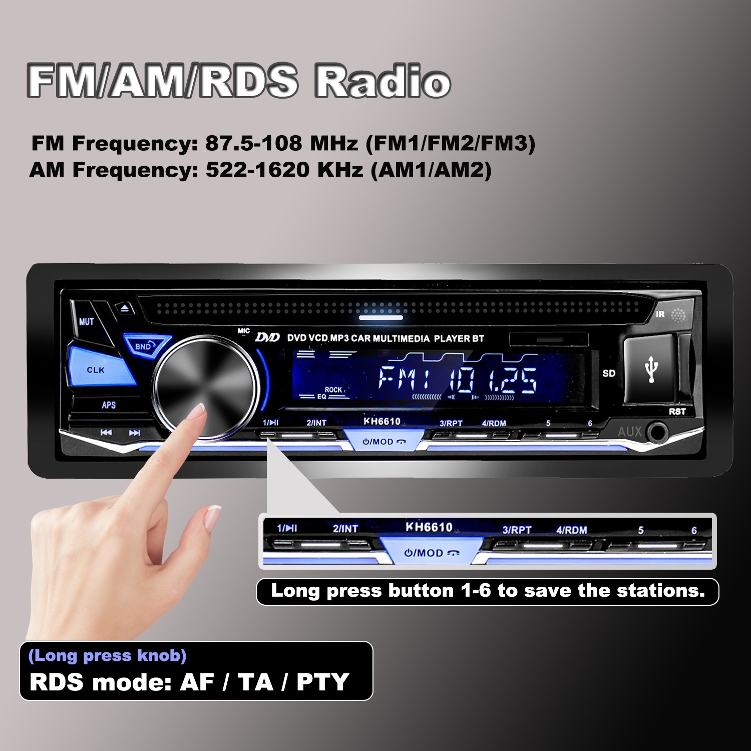 Single 1 Din Car Radio Audio Stereo DVD CD MP3 Player Bluetooth USB/AUX/SD/FM
