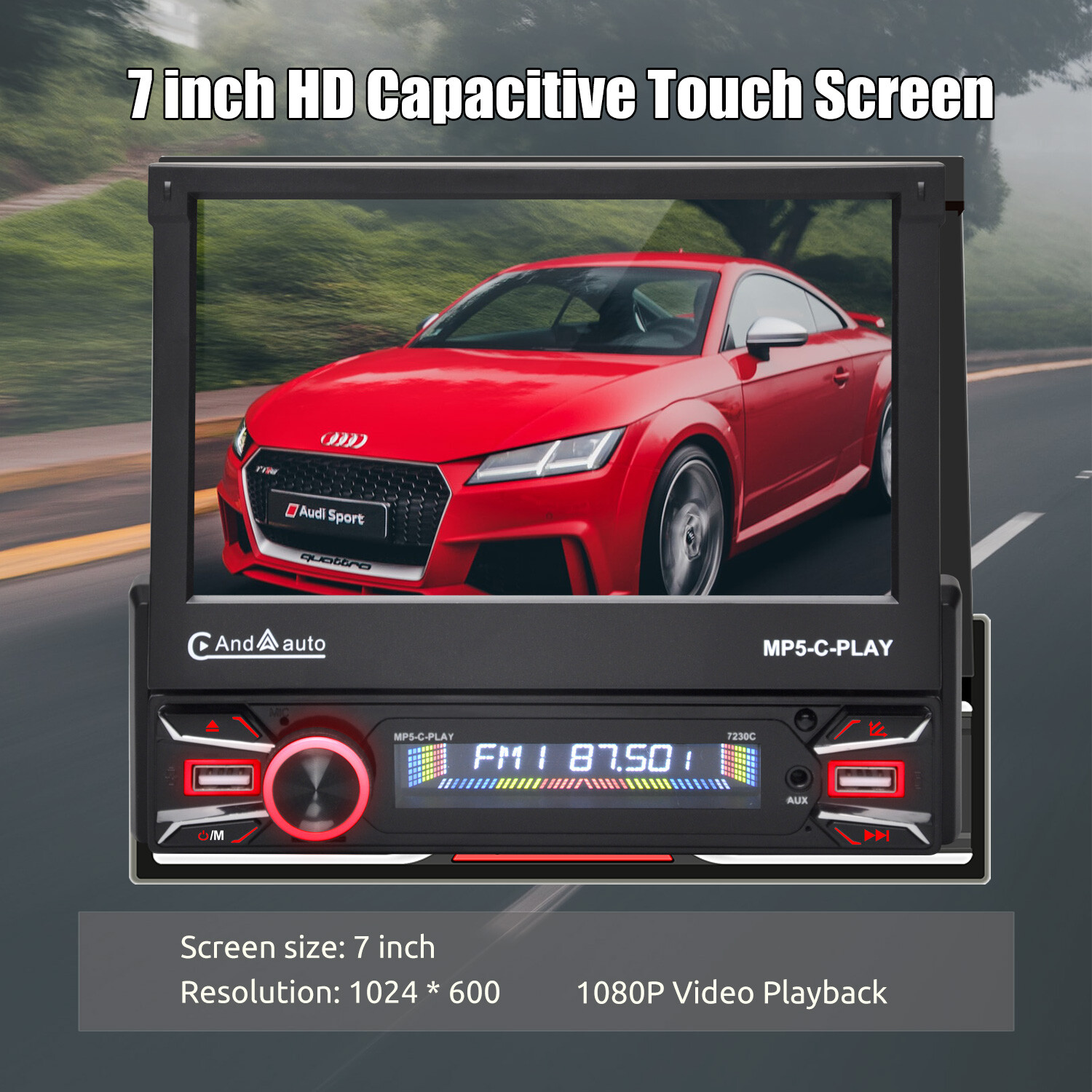 Carplay Single 1DIN 7″ Flip Out Car Stereo Head Unit FM Radio USB TF with Camera