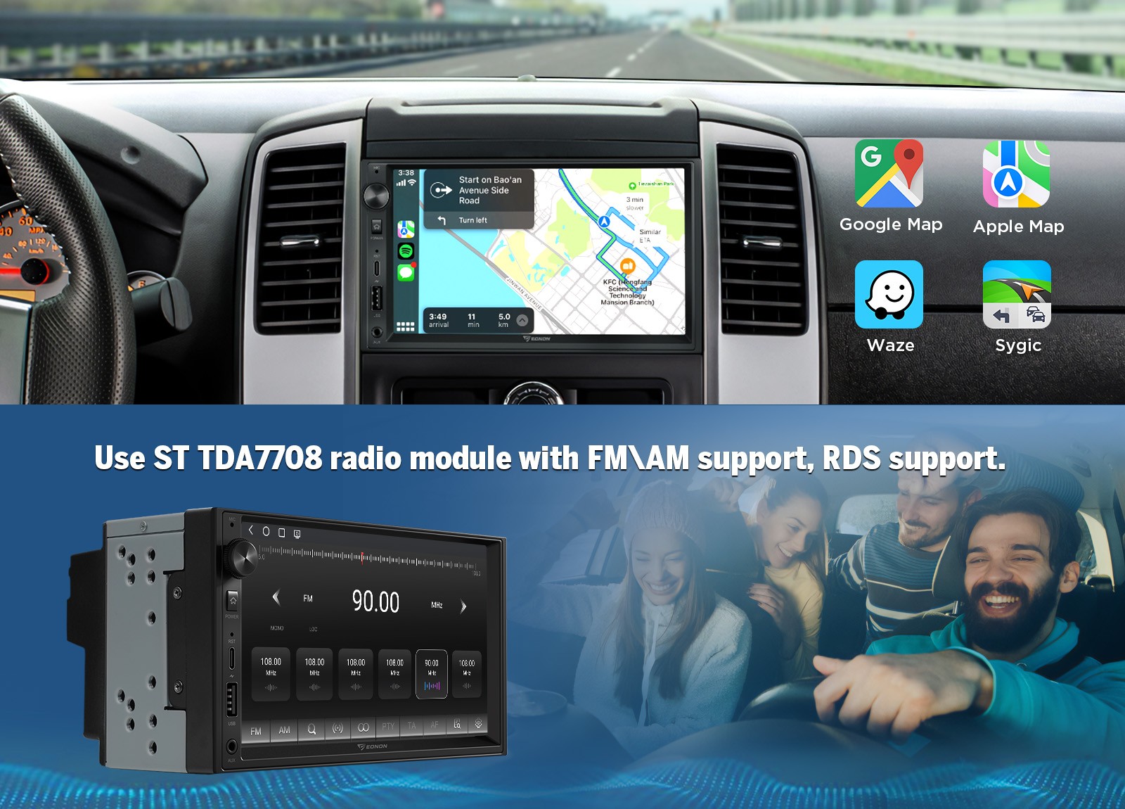 7″ QLED Touch Screen Android 13 6+64 8-Core 2Din Car Stereo CarPlay GPS Radio 4G