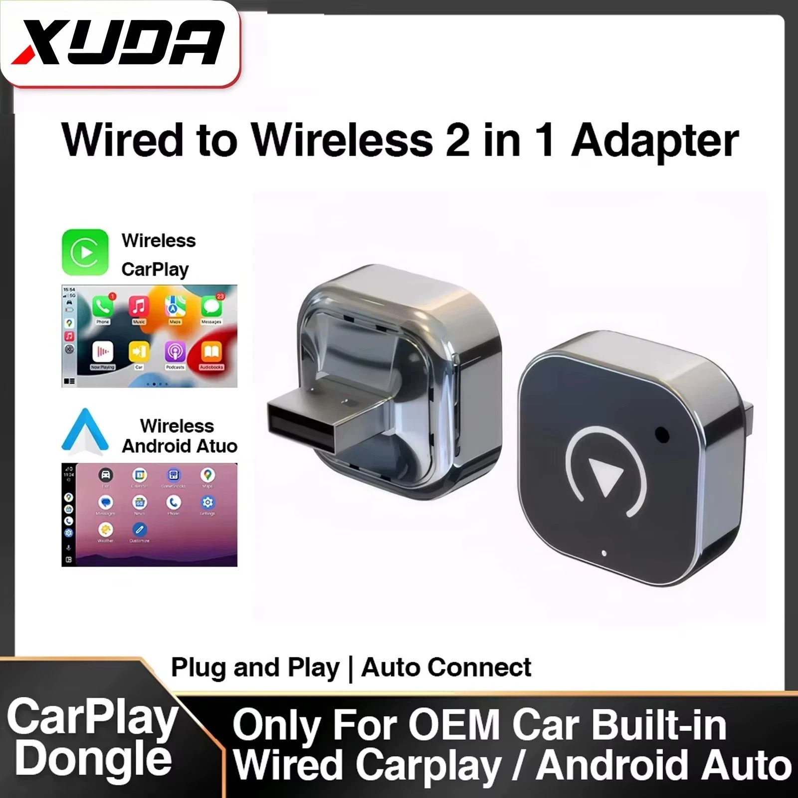 Wireless Carplay Android Auto Adapter USB Car Dongle Connect Box 2 in 1 Mini Box