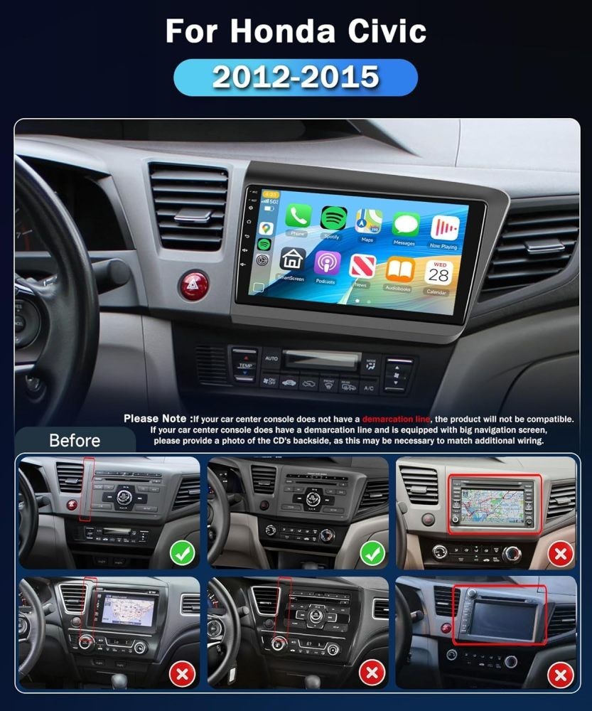 Apple Carplay For 2012 Honda Civic Car Stereo Radio Android 15 GPS Navi SWC 64G