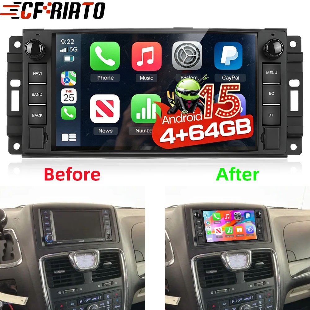 For Chrysler Town & Country 2008-2010 Android 15 Car Stereo CarPlay Radio 4+64GB