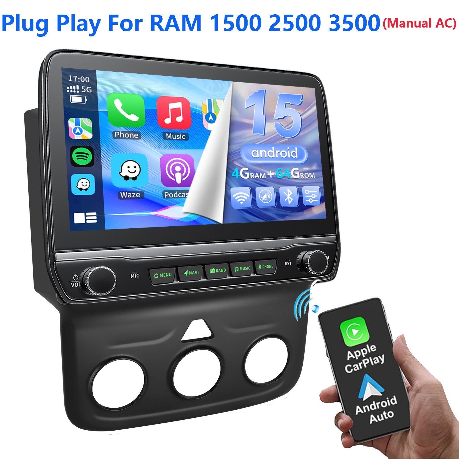 4+64G Car Radio Stereo WIFI Carplay For 2013 2014 2015 2016 2017 Ram 1500 2500