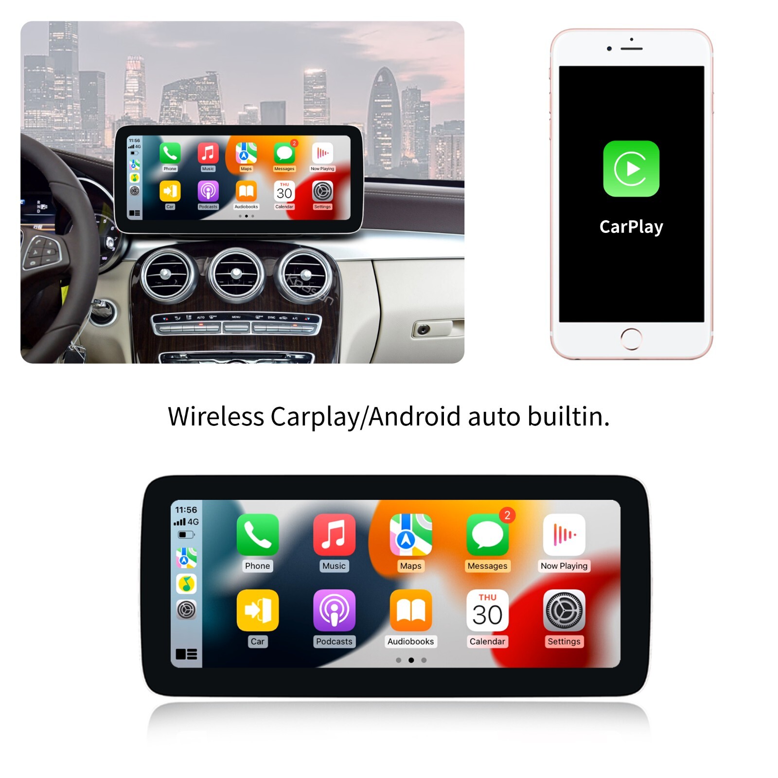 12.3” TouchScreen Carplay Android Auto For Mercedes C W205 GLC X253 V W639 X