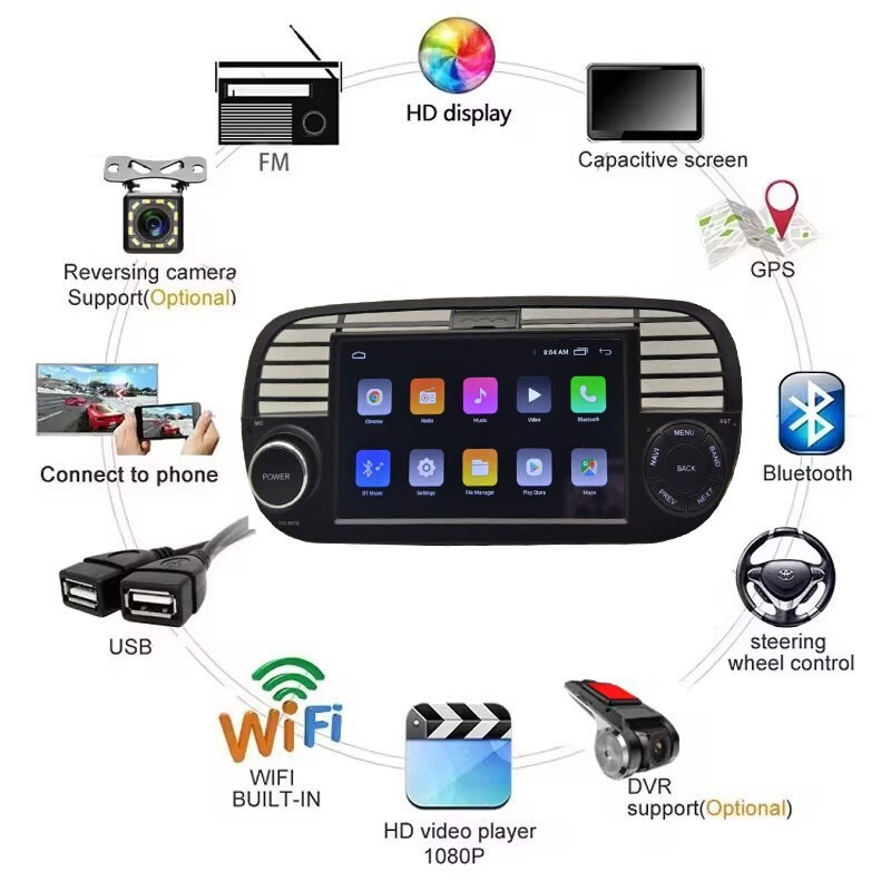 7″ Car Stereo Radio For Fiat 500 2007-2015 Android 13 GPS Navi Carplay WIFI