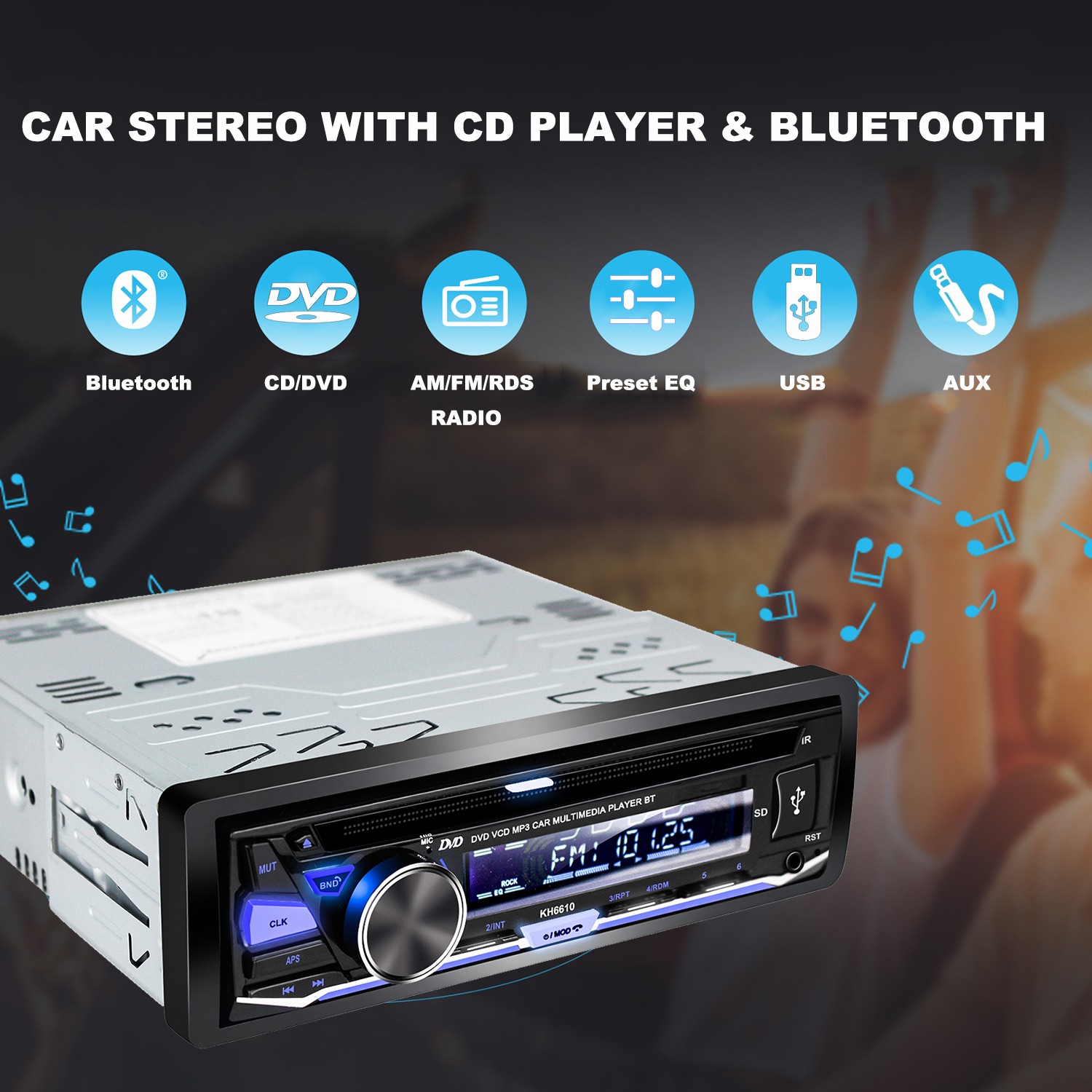Single 1 Din Car Radio Audio Stereo DVD CD MP3 Player Bluetooth USB/AUX/SD/FM