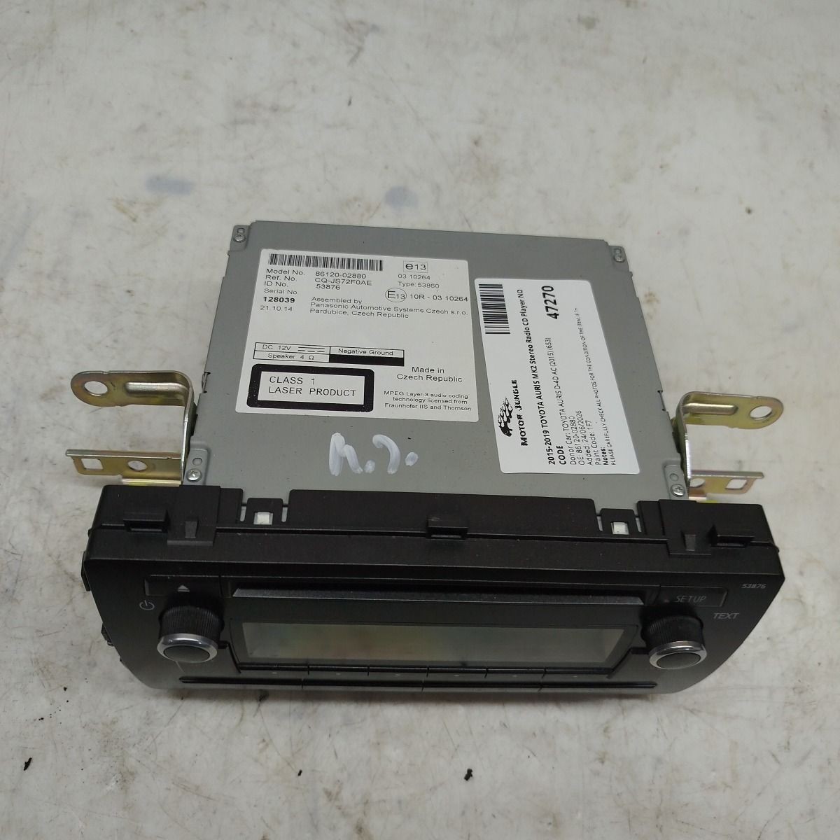 2015-2019 TOYOTA AURIS MK2 Stereo Radio CD Player NO CODE 86120-02880
