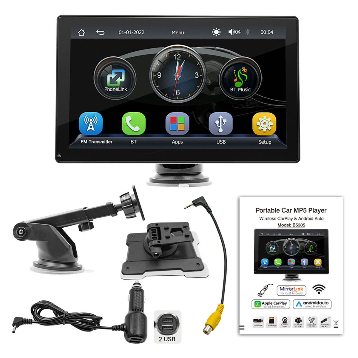 Car Radio MP5 Player For Apple CarPlay Bluetooth Mirror Link Built-in Speaker
