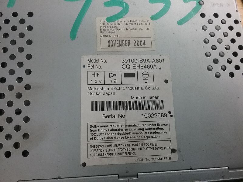 Audio Equipment Radio Am-fm-cd-cassette Single Disc 2TN2 Fits 05-06 CR-V 319276