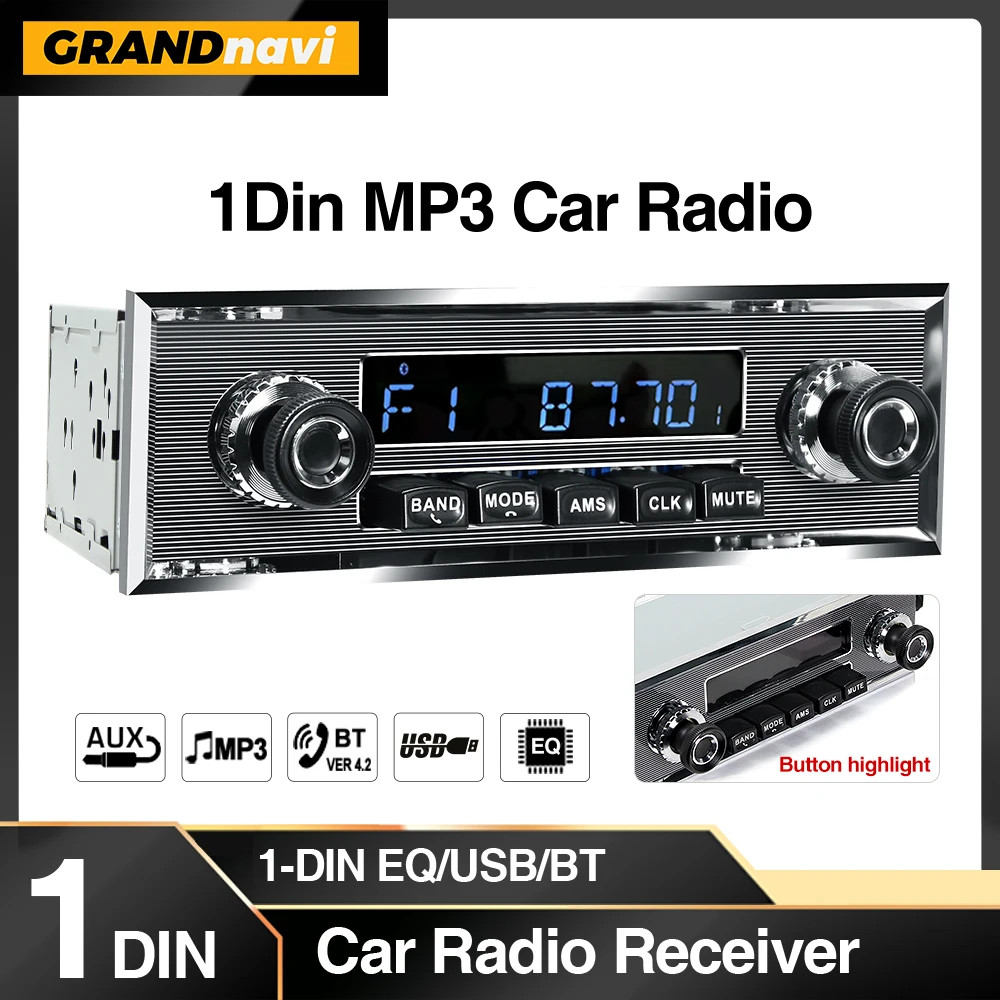Single Din Car Radio MP3 Player Bluetooth FM AUX USB Retro In-Dash Stereo