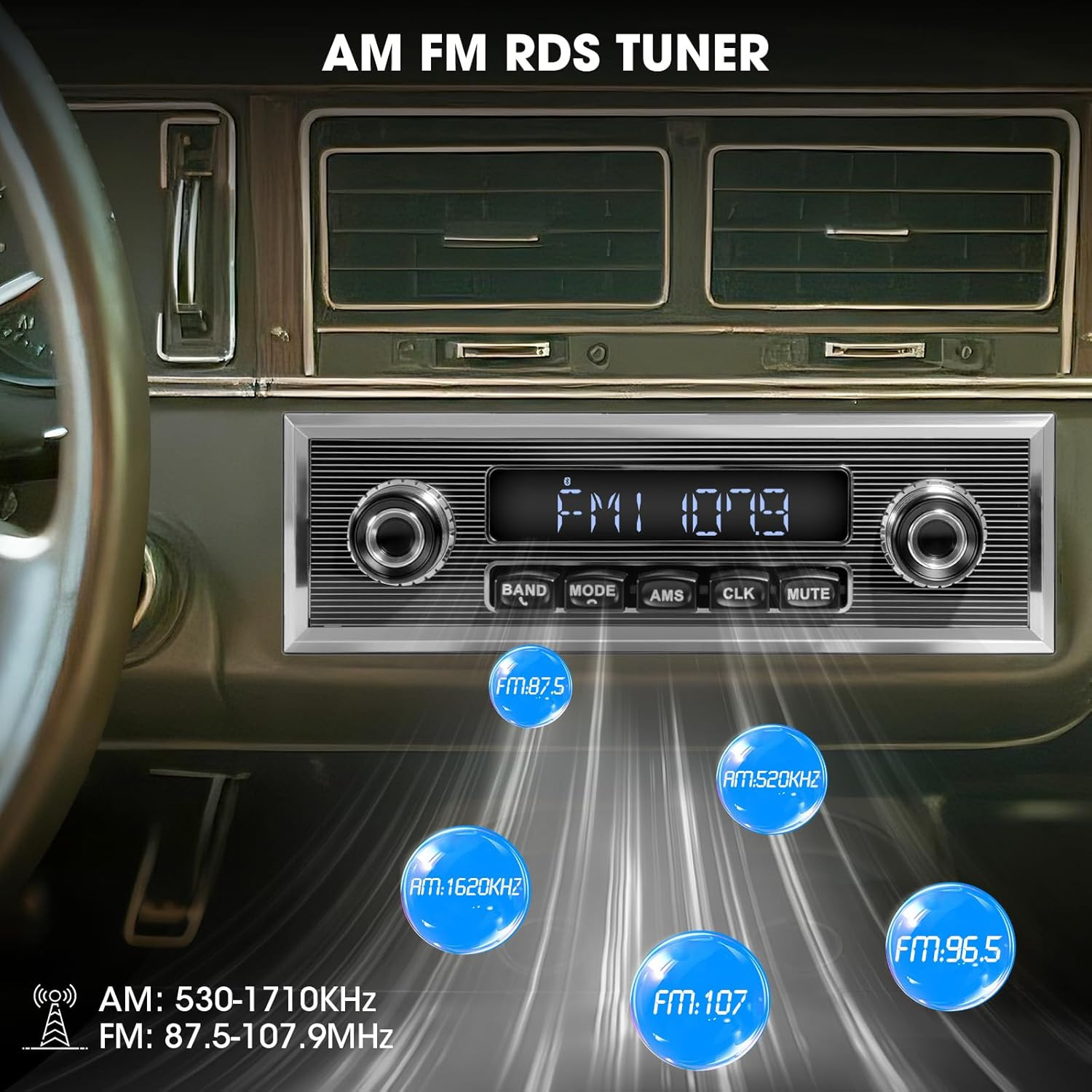 Single Din Car Radio MP3 Player Bluetooth FM AUX USB Retro In-Dash Stereo