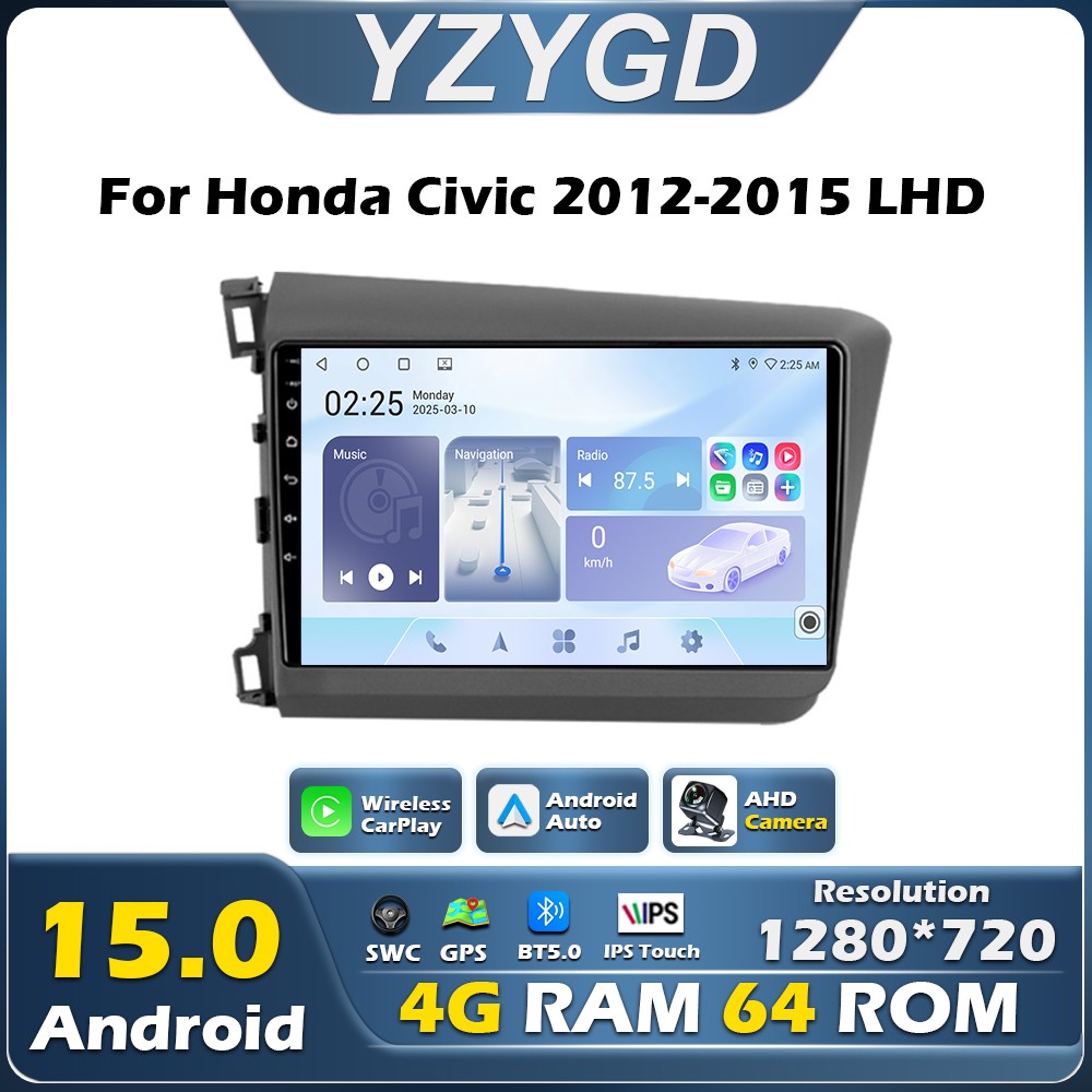 For Honda Civic 2012-2015 Android Auto Carplay GPS Navi Car Stereo Radio Video