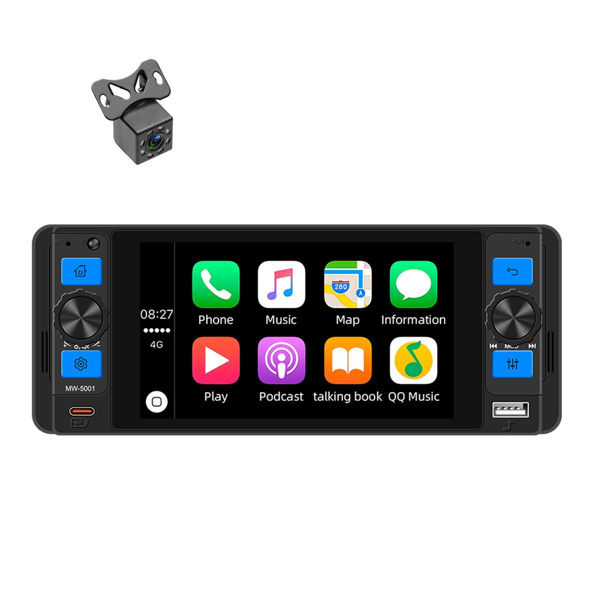 Car Radio Stereo FM/RDS HD LCD Screen USB Type-C Remote control W/Free Camera