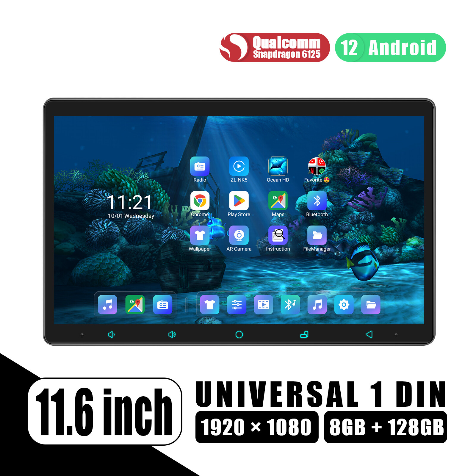 8+128GB JOYING 11.6″ 1DIN Android 12 Qualcomm Chip Car Stereo FM Radio GPS Navi