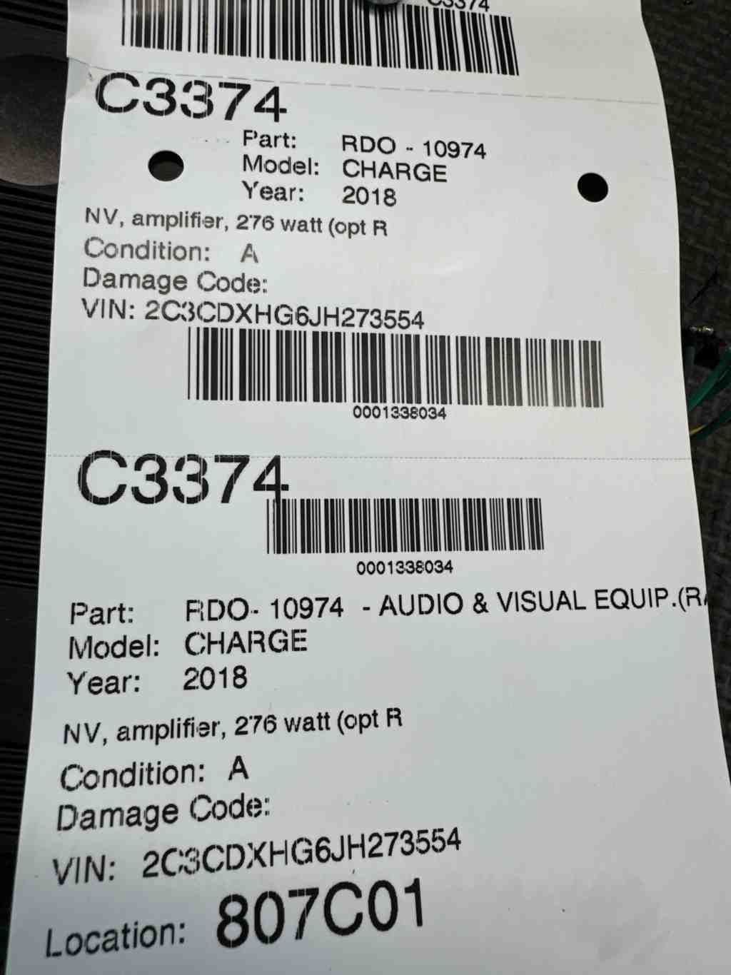 17 18 19 20 21 DODGE CHARGER 68303975AC amplifier 276 watt (opt RD7)