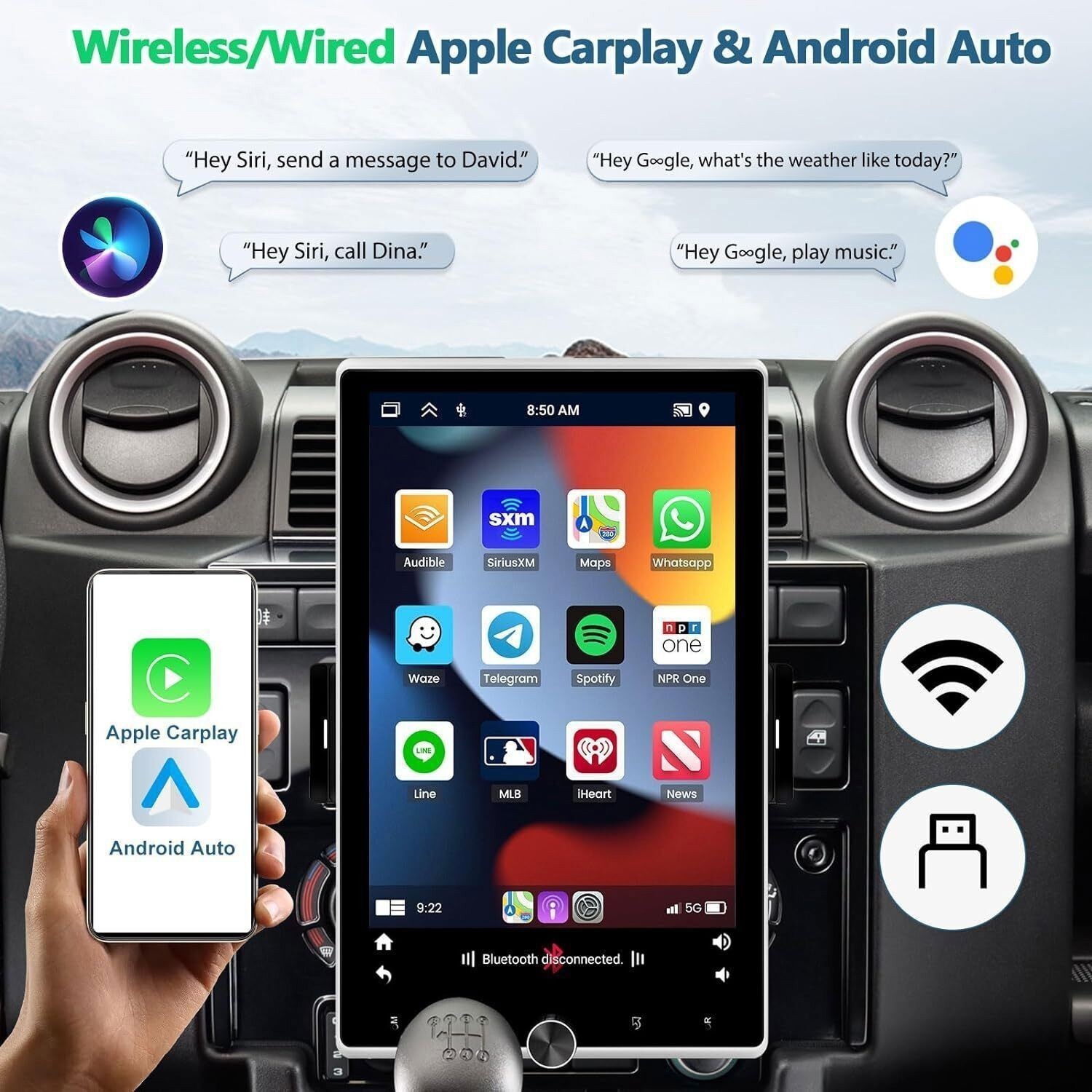 For 2009-2012 RAM 1500 2500 3500 Carplay Android 14 Rotated Stereo Radio GPS