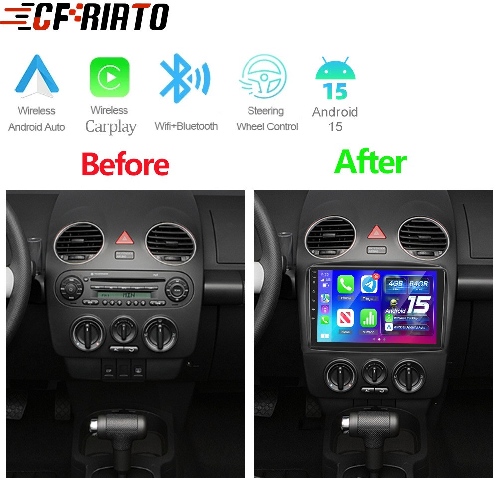 4G+64GB For VW Beetle 2004-2010 Android 15 GPS Car Stereo Radio Apple Carplay BT